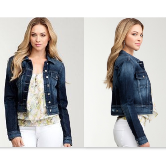 cropped dark wash denim jacket
